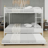 HSUFLWS Metal Queen Over Queen Bunk Bed with Trundle, Heavy Duty Bunk Beds with Full-Length Guardrails & Double Side Ladders, 3 Bunk Beds for Kids Teens Adults, Noise-Free (White, Queens Over Queens) HSUFLWS