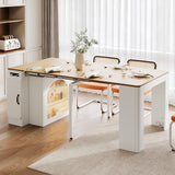 Hennhari Extendable Console Dining Table with Power Outlet & Iron Support Legs, Console Table with Extension Leaves Holder & LED Lights Glass Door Storage for Dining Room (Cream White) Hennhari
