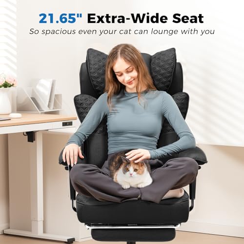 GTPLAYER Big and Tall Office Chair 400LBS Wide Ergonomic Fabric Deluxe Embossing Designed Gaming Chair with Foot Rest,150°Reclining Adjustable Armrests Pocket Spring Back Support and Pillow GTPLAYER