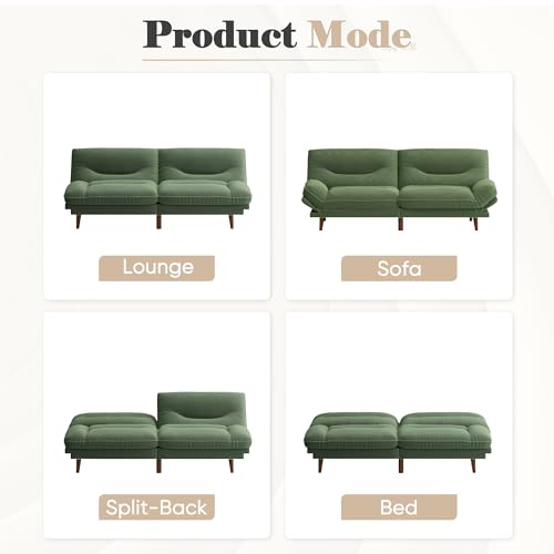 Homall Futon Sofa Bed, Modern Loveseat Futon Couch with Adjustable Backrest and Armrests, Sleeper Sofa Bed with Wood Frame for Living Room, Office, Apartment (Corduroy, Green) Homall