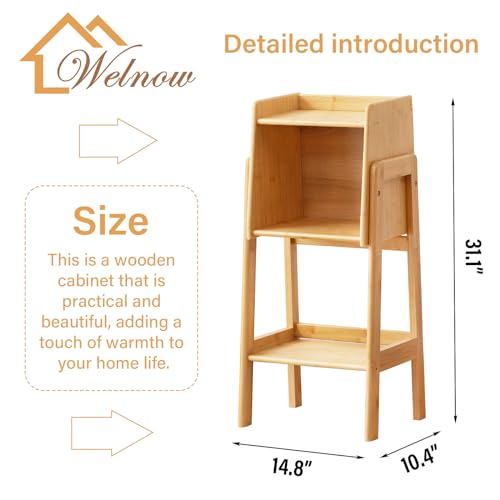 Welnow Natural Modern End Table, Bamboo Nightstand with 1 Tier Storage Space Open Shelf Side Table Cabinet Bedside Table Practical Sofa Side Table for Bedroom, Living Room,Small Welnow