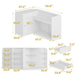FAMAPY 70.9" L-Shape Reception Desk with Open Display Shelving, 2 Drawers & Cabinets, Modern Reception Counter for Shop White 70.9”W x 47.2”D x 39.4”H