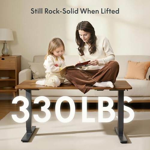 FLEXISPOT E6 MAX Woodix Acacia Solid Wood 60x30 Inch Dual Motor Heavy Duty Standing Desk, 330lbs Capacity, 3-Stage Height Adjustable Desk w/Cable Management & Wheels(Walnut Acacia Wood + Black Frame) FLEXISPOT
