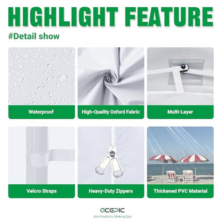Acepic Clear Canopy Sidewalls for 10x10 Pop Up Tent, Transparent Window Curtain Cloth, 8 Mil PVC Enclosure Fabric with Zipper, 3Pack Sidewalls Only, (White) Acepic