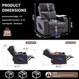 Zuacs Power Recliner Home Theater Seating with Cooling Cup Holder and Massage Heating, Blue Color Ambient Lighting Recliner Chair,Movie Sofa with Tray Table, USB Charging & Manual Headrest, Brown