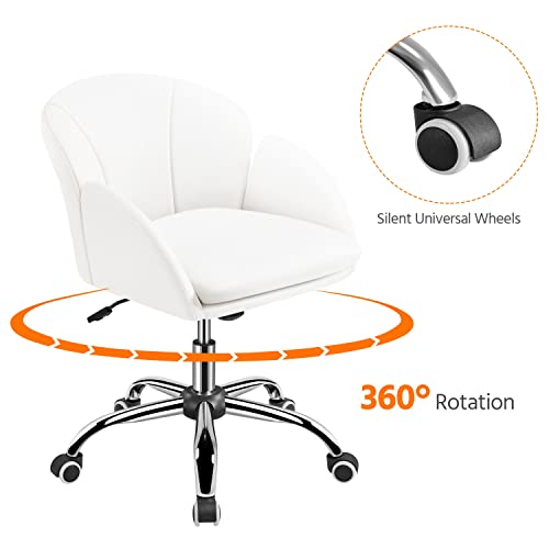 Yaheetech White Desk Chair Vanity Chair with Back Modern Faux Leather Swivel Rolling Office Computer Armchair for Living Room, Bedroom Yaheetech
