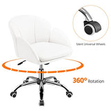 Yaheetech White Desk Chair Vanity Chair with Back Modern Faux Leather Swivel Rolling Office Computer Armchair for Living Room, Bedroom Yaheetech