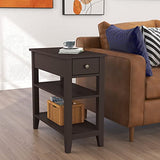 ChooChoo Side Table Living Room, Narrow End Table with Drawer and Shelf, 3-Tier Sofa End Table for Small Space, Espresso ChooChoo