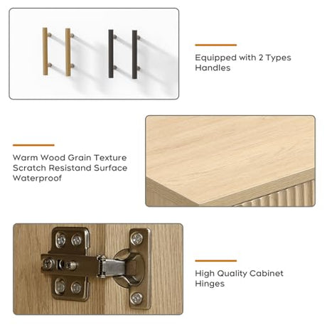 Yechen 94.6" Fluted Sideboard Buffet Cabinet with Storage and 8 Doors, Mordern Credenza Storage Cabinet with Adjustable Shelves, Media Console Table, for Living Room Dinning Kitchen/Oak(2 PCS) Yechen