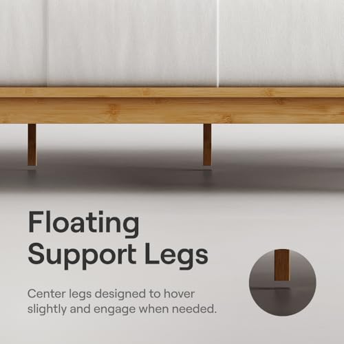 Nectar Bamboo Platform Bed Frame - Twin XL - Natural - Floating Center Support Legs - 12” Height - Tool Free Set Up - Contemporary and Durable - Sturdy Wooden Support Slats - Holds Up to 500 Pounds Nectar