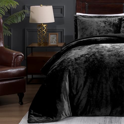 TAMGHO Crushed Velvet Comforter, Black Queen Comforter Set, Luxury Soft Velvet Bedding Set for All Seasons, 3pc Black Bed Set Queen, 1 Comforter (92"x96") and 2 Pillow Shams (20"x26"+2") TAMGHO