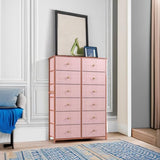 EnHomee Dresser with 12 Drawers, Tall Dressers for Girls Bedroom with Wood Top Metal Frame, Chest of Drawers for Bedroom, Closets, Pink, 11.9" D x 34.8" W x 52.2" H EnHomee