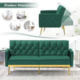 ACMEASE Velvet Futon Sofa Bed w/Adjustable Armrests & Backrests, Button Tufted Sleeper Couch, Modern Convertible Loveseat Sofa for Bedroom, Living Room, Apartment, Green ACMEASE