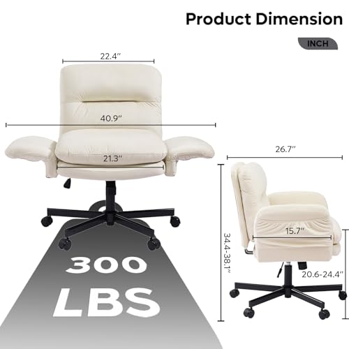 Bestier Criss Cross Office Chair with Flip-Up Arms, Vanity Comfy Chair with Thick Cushion & Wheels, Cross Legged Office Chair for Home Office, Bedroom, Beige Velvet Bestier