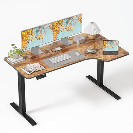 FEZIBO 55×32 inch L Shaped Electric Corner Standing Desk, 4 Memory Height Settings,Home Office & Computer Height Adjustable Table, Ergonomic Sit and Stand Up Workstation with Splice Board,Rustic Brown FEZIBO