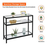 Yaheetech 39.5" Console Table with 3 Storage Shelves,Tempered Glass Sofa Table, Modern Entryway Tables with Metal Frame for Hallway Living Room Bedroom, Easy Assembly, Black Yaheetech