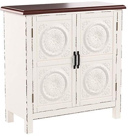 Christopher Knight Home Alana Firwood Cabinet with Faux Wood Overlay, Distressed White / Brown - WoodArtSupply