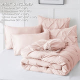 CozyLux Queen Comforter Set Blush Pink, 7 Pieces Pintuck Bed in A Bag, Premium Pink Comforter Queen Size, Pinch Pleat Bedding Sets with Comforter, Sheets, Pillowcases & Shams CozyLux