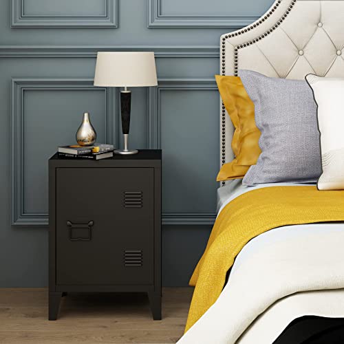 MIOCASA Nightstand Modern End Side Table Steel Bedside Storage Cabinet with Shelf Easy Assembly for Living Room Bedroom (Black) MIOCASA