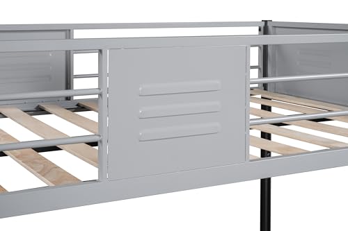 KMBOHE Metal Twin Over Twin Low Bunk Bed with Vent Board, Heavy Duty Steel Frame with Safety Guardrail and Noise Reducing Design, CPC Certified Bunk Bed for Kids and Teens, Black KMBOHE