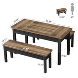 Tribesigns 55-Inch Kitchen Table Set for 4-6 People, Farmhouse Space Saving Dining Table with 2 Benches, 3 Pieces Wooden Dinette Set for Small Space, Breakfast Nook, Restaurant (Black and Brown) Tribesigns