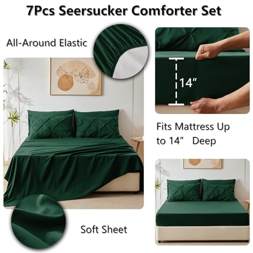 CozyLux Full Size Comforter Sets Emerald Green, 7 Pieces Bed in A Bag Green Comforter Full Size, Pinch Pleat Bedding Sets with All Season Comforter, Sheets, Pillowcases & Shams CozyLux