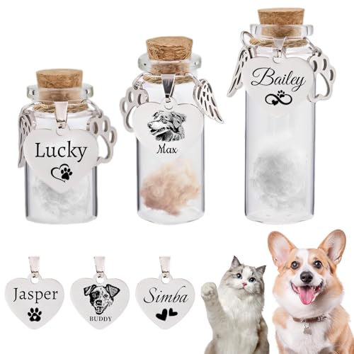Overket Custom Pet Hair Memorial Bottle with Engraved Photo & Text, Cat Fur Keepsake, Personalized Pet Fur Keepsake for Dog Cat Hair, Loss of Dog Sympathy Gift (Style 1)