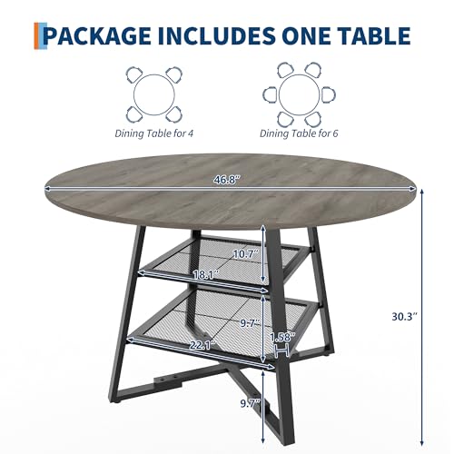 LuyFuitre Dinning Room Tables for 4, Round Dining Table Set with Storage, 47 Inch Circle Kitchen Table High Top LuyFuitre