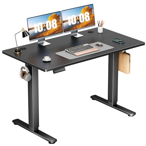 Sweetcrispy Electric Standing Desk Adjustable Height, 48x24 Inch Sit Stand Up Home Office Desks Computer Workstation PC Work Table with 3 Memory Preset Splice Wood Board Metal Frame, Black Sweetcrispy