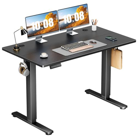 Sweetcrispy Electric Standing Desk Adjustable Height, 48x24 Inch Sit Stand Up Home Office Desks Computer Workstation PC Work Table with 3 Memory Preset Splice Wood Board Metal Frame, Black Sweetcrispy
