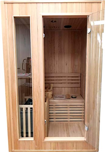 Canadian Hemlock Wood Traditional Swedish 48" 1 or 2 Person Indoor Sauna Spa, with 6KW Wet or Dry Heater, Advanced Control Panel, Rocks, and Water Bucket