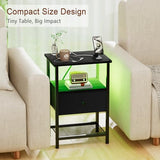 LOAKEKEL Nightstand with Charging Station, End Table with Fabric Drawer, LED Night Stand for Bedroom, Small Bed Side Table with USB Ports and Outlets for Living Room, Black, HETS01BK-1 LOAKEKEL