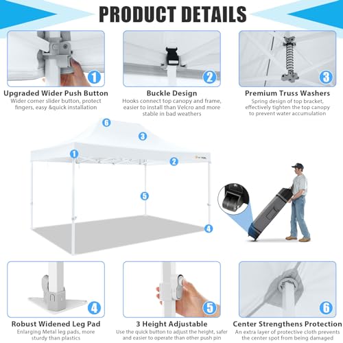 HOTEEL 10x15 Heavy Duty Pop Up Canopy Tent for Parties Event Wedding Commercial Instant Canopy Portable Shelter Folding with Roller Bag, Waterproof UV Resistant, Upgraded Thick Hexagonal Legs, White Hoteel