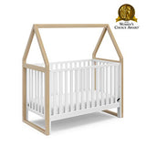 Storkcraft Orchard 5-in-1 Convertible Crib (White with Driftwood) – GREENGUARD Gold Certified, Canopy Style Baby Crib, Converts from Crib to Toddler Bed, Daybed and Full-Size Bed Storkcraft