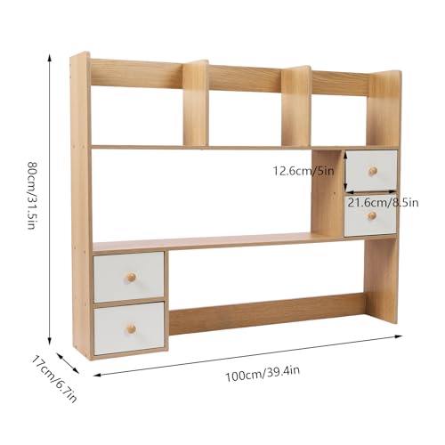 Wood Desk Hutch Organizer, Desktop Hutch with 8 Shelves & 4 Drawers, Vanity Desk with Hutch Top Only, Extendable Small Desk Shelf for Top of Desk, Desktop Bookcase Bookshelf for Home Office Generic