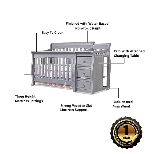 Sorelle Furniture Princeton Elite Crib and Changer Classic -in- Convertible Diaper Changing Table Made of Pine Wood Non-Toxic Wooden Baby Bed Toddler Childs Daybed Full-Size Nursery - Weathered Grey