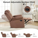 CANMOV Manual Recliner Chair for Adults, Upholstered Fabric Sofa Chair with Overstuffed Arms and Back, Manual Single Sofa for Living Room & Bedroom, Brown