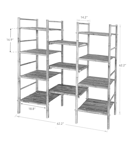 Natural Rattan Bamboo Handcrafted 4-Tier Bookcase with 11 Open Shelves - WoodArtSupply