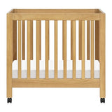 Babyletto Origami Mini Portable Crib Folding with Wheels in Honey, 2 Adjustable Mattress Positions, Greenguard Gold Certified babyletto