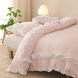 CCoutueChen Ruffle Duvet Cover Queen 3Pcs Blush Pink Shabby Chic Farmhouse Bedding Set Girls 100% Washed Microfiber Duvet Cover Set Boho Vintage Ruffled Bedding with 2 Pillowcases(No Comforter) CCoutueChen