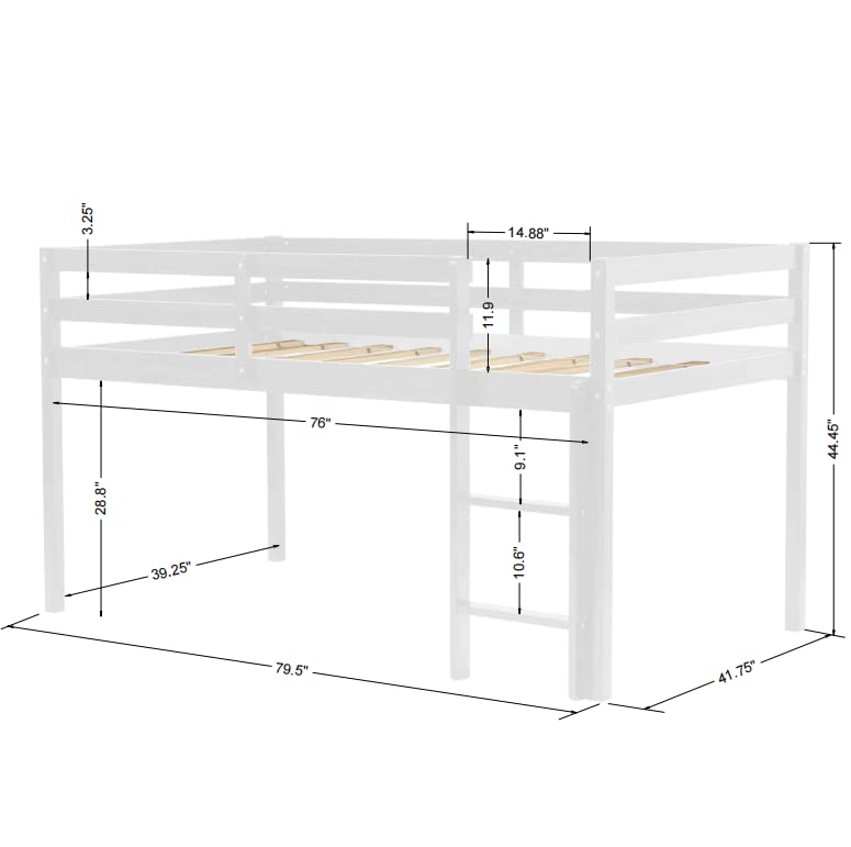 LoLado Twin Low Loft Bed for Kids with Ladder and Guard Rails - Sturdy Solid Wood Frame in White - WoodArtSupply