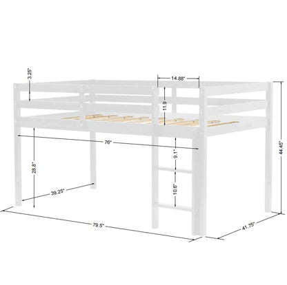 LoLado Twin Low Loft Bed for Kids with Ladder and Guard Rails - Sturdy Solid Wood Frame in White - WoodArtSupply