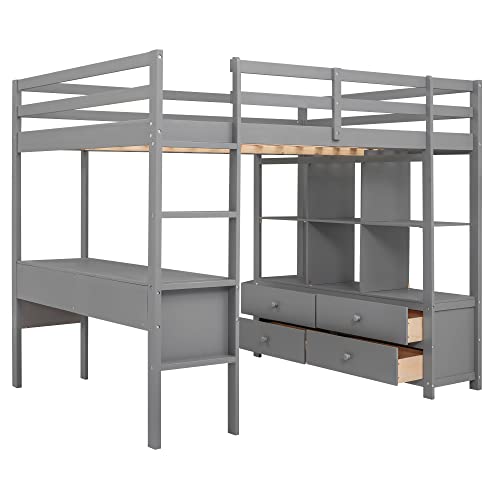 Gray Full Size Loft Bed with Desk & Storage by Harper & Bright Designs Harper & Bright Designs