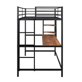 Bellemave Twin Size Loft Bed with Desk and 2 Shelves, Metal loft bedframe with Storage Shelves, Black Bellemave