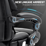 Massage Office Chair with Foot Rest,6 Points Vibration & Heat Executive Office Chairs,Big and Tall Leather Office Chair 500LBS,Ergonomic Desk Chair for Heavy People,Recliner with Dual-Use Pillow,Black BLISNEST