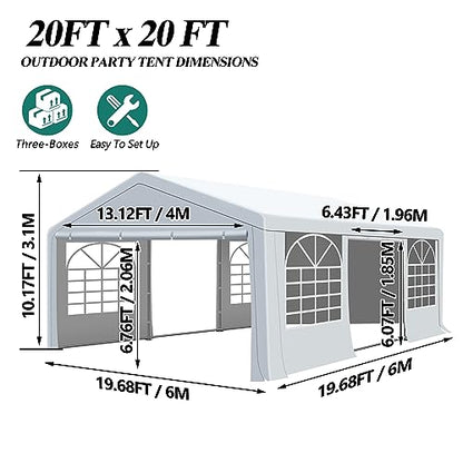 GARTOO 20' x 20' Canopy Party Tent & Carport - Heavy Duty Outdoor Wedding Gazebo with 4 Sand Bags, Event Shelter Canopy for Outdoor Event, Wedding, Birthday Party - WoodArtSupply