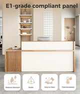 Anzhap 94" L-Shaped Reception Desk with Counter — Front Desk Reception Counter with Lockable Drawer, Storage Cabinet & Double Countertop for Office, Lobby, Checkout (Oak & Cream White) Anzhap