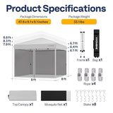 VIVOHOME 10x10ft Easy Pop-Up Canopy, Outdoor Screen Tent with Mosquito Netting, 2 Zipper Doors, and Roller Bag for Yard Camping Picnic Party Events, White VIVOHOME