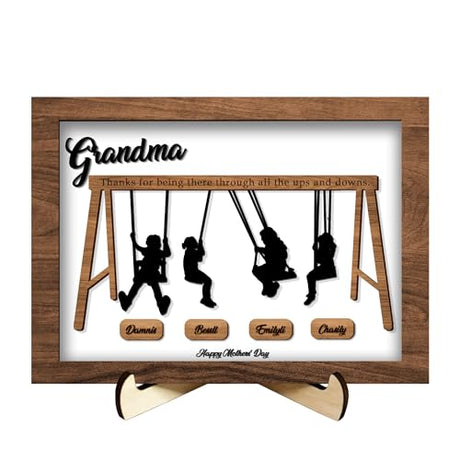 Personalized Swing Set Sign Wooden Sign with Kids Name,Mothers Day Gifts for Mom from Grandma Son Daughter,Custom Swinging Wooden Plaque Oniginal