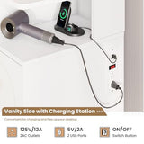 Hasuit White Vanity Desk with Mirror and LED Lights, Large Makeup Vanity Desk with 7 Drawers, Storage Shelves and RGB Glass Cabinet, Dressing Table for Bedroom with Charging Station, Lights Adjustable Hasuit